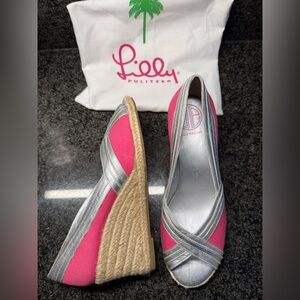 New Lilly Pulitzer Pink and Silver Espadrilles 7.5M